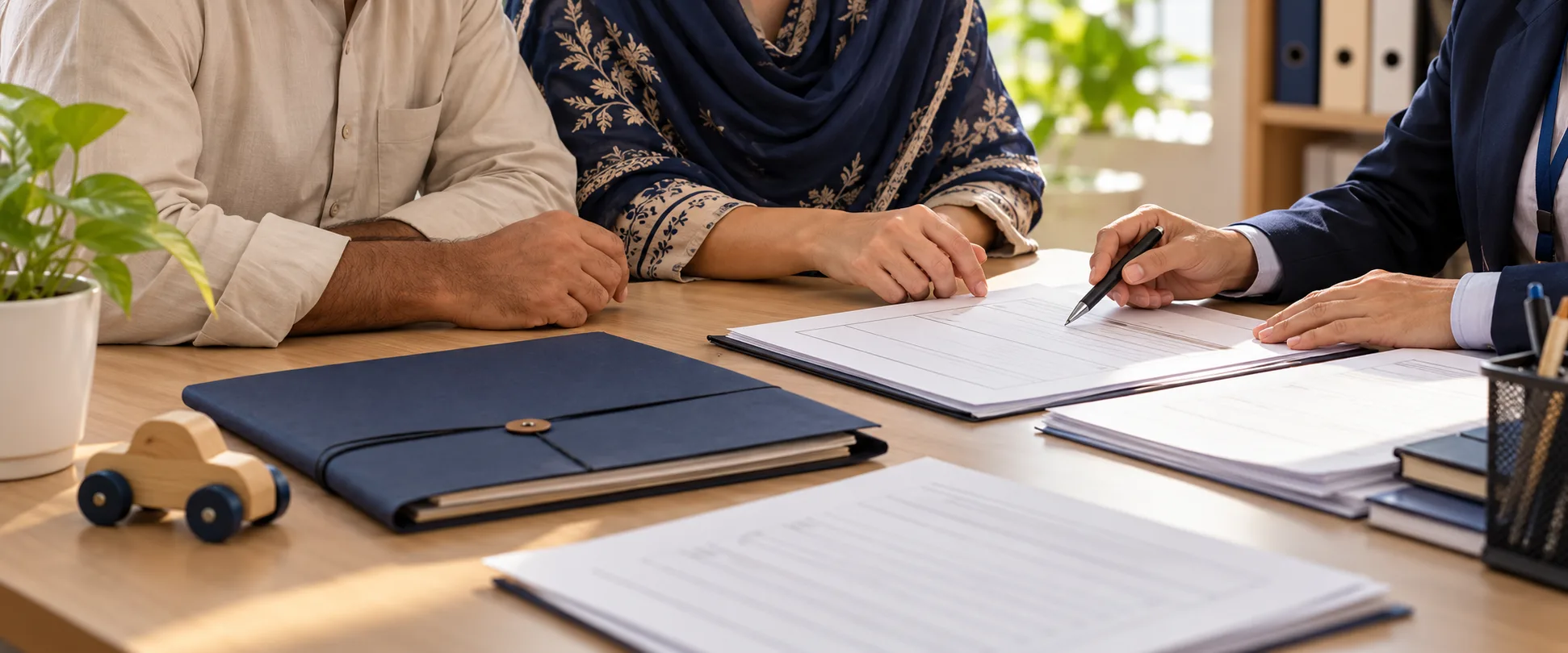 NADRA B-Form Requirements And Document Guide Parents reviewing birth registration papers beside a toy, illustrating the NADRA B-Form document guide