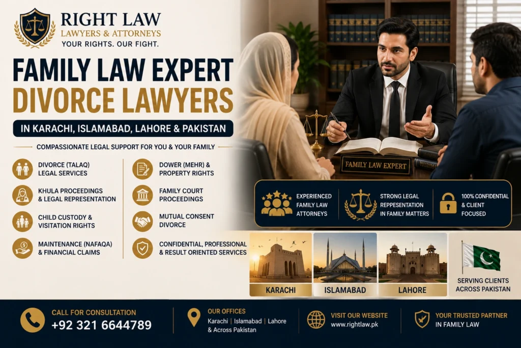 Family Law | Expert Divorce Lawyers For Khula/Talaq (Divorce) in Karachi, Islamabad/Rawalpindi & Lahore, Pakistan 1 Family lawyers in Pakistan advising clients about divorce, Khula and family law matters