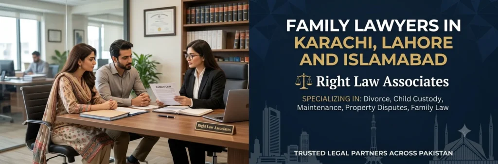 Right Law Associates family lawyers in Karachi, Lahore, and Islamabad specializing in divorce, child custody, maintenance, and property disputes.