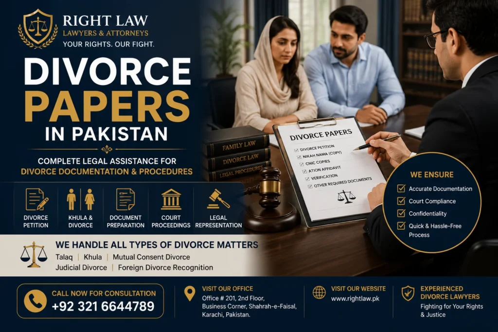 Divorce papers in Pakistan including Talaq Nama, Khula decree and divorce documentation